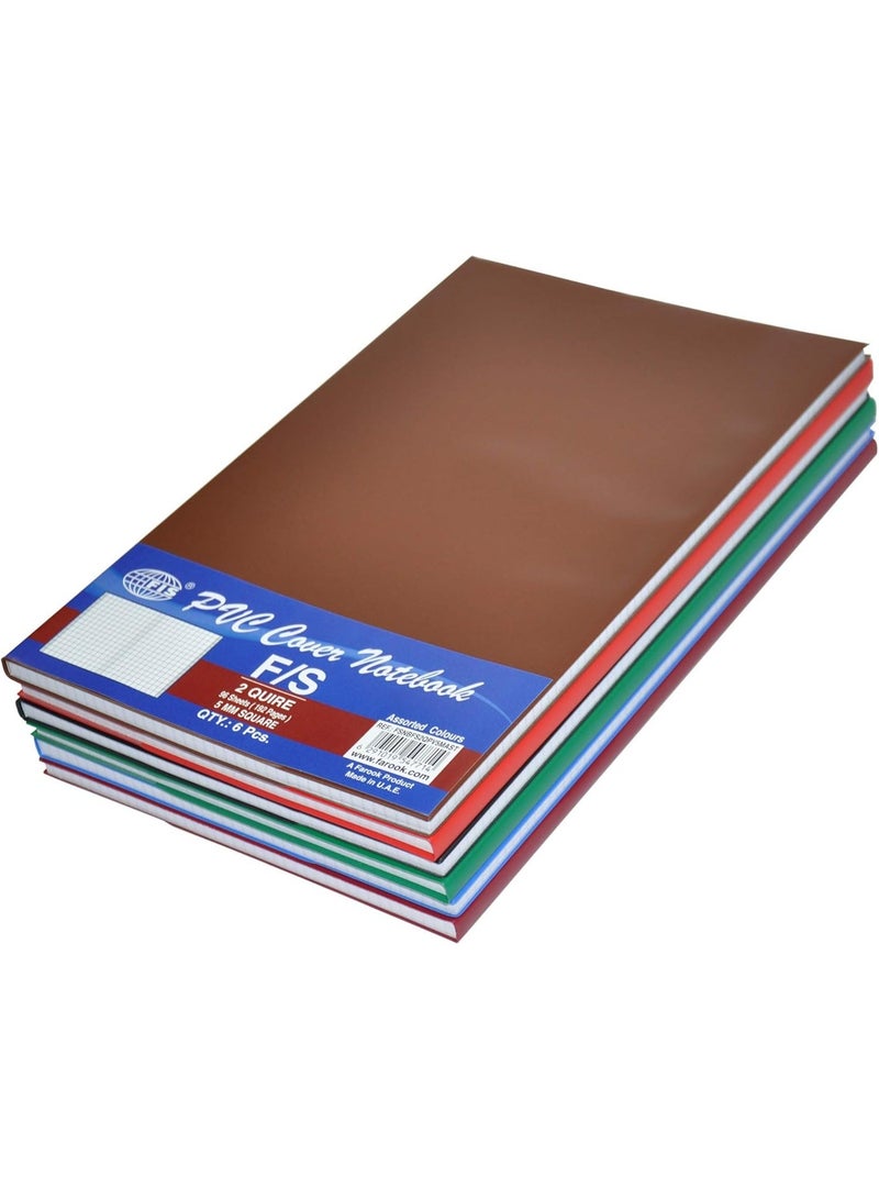 FIS PVC Cover NoteBook, 96 sheets, 192 pages, FS Size, 5mm Square, Assorted Colour 6-Piece - FSNBFS2QPV5MAST - Image 1